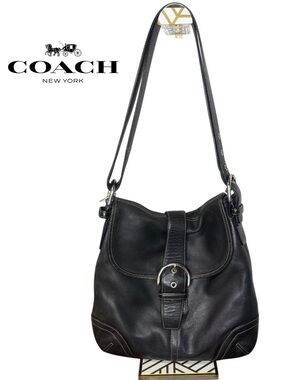 Vintage Coach Soho Hobo Bag- Black Leather with Silver-Tone Hardware